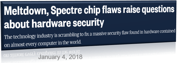 Meltdown, Spectre chip flaws raise questions about hardware security. The technology industry is scrambling to fix a massive security flaw found in hardware contained on almost every computer in the world.